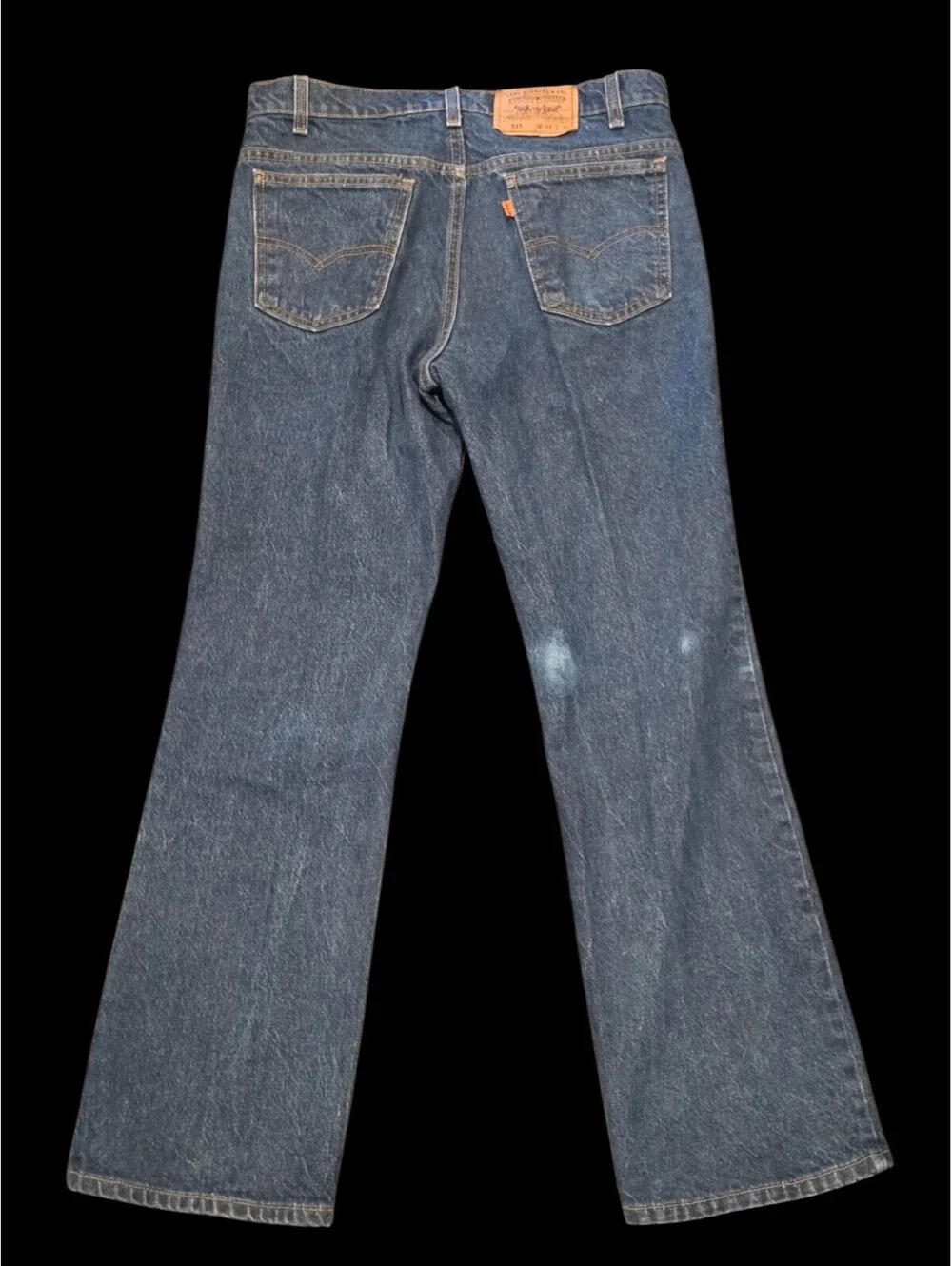 Vintage 90s Levis 517 Jeans Blue Denim Bootcut Orange Tab 34x30 Made in USA